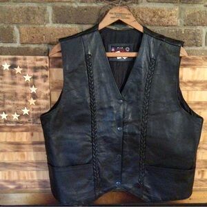 Ladies Leather Biker Vest ( Black )